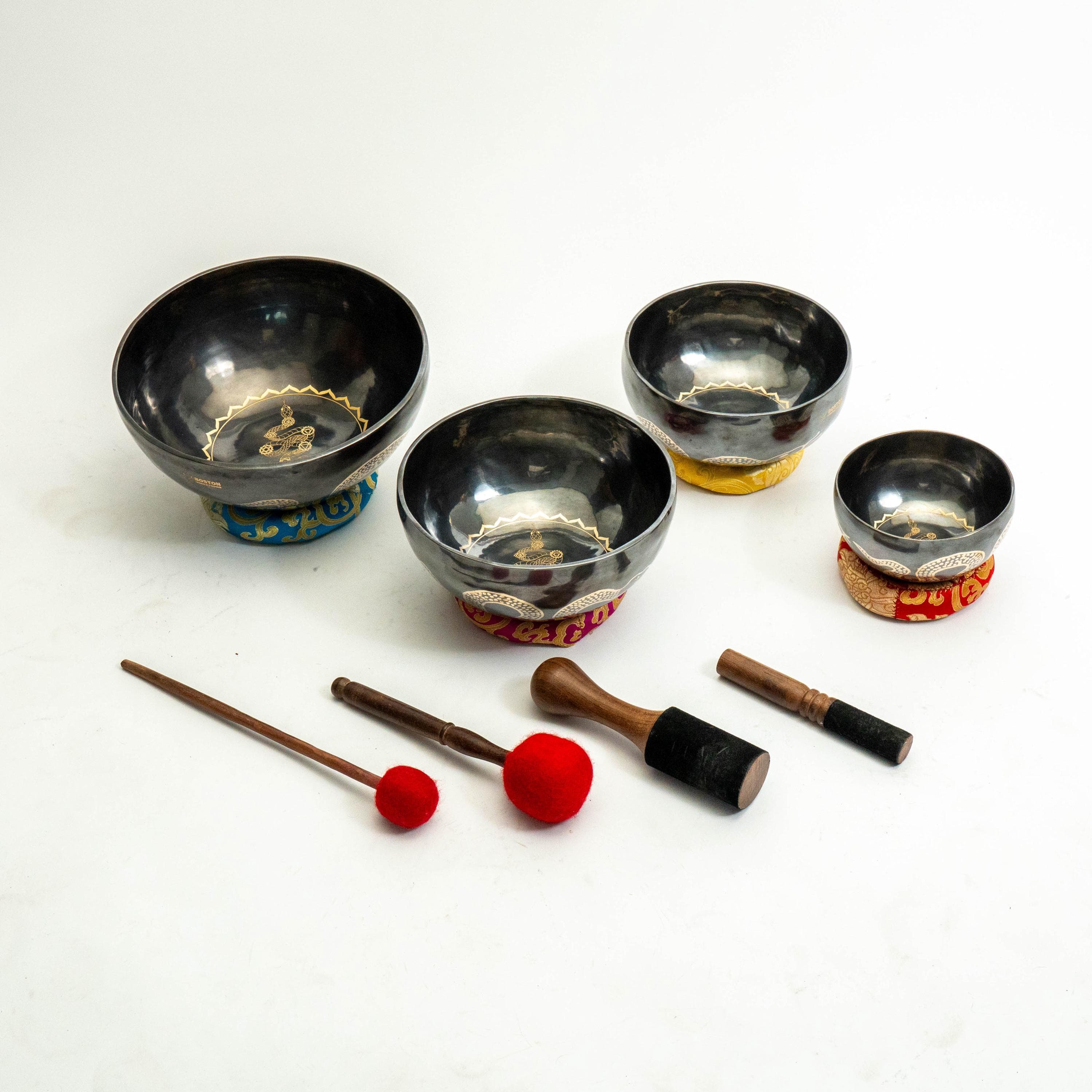 Black Snake Singing Bowl Set, Oxidized Metal, Chakra Meditation view 1